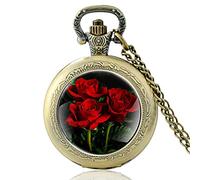 SWEPERFQ Relojes, Relojes, Reloj de Bolsillo de Cuarzo Vintage con diseño de Flores, Collar con Colgante for Hombres y Mujeres, Reloj de horas-PA051-negro (Color : Pa051bronze)