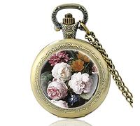 SWEPERFQ Relojes, Relojes, Reloj de Bolsillo de Cuarzo Vintage con diseño de Flores, Collar con Colgante for Hombres y Mujeres, Reloj de horas-PA051-negro (Color : Pa592bronze)