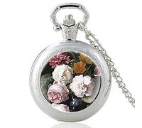 SWEPERFQ Relojes, Relojes, Reloj de Bolsillo de Cuarzo Vintage con diseño de Flores, Collar con Colgante for Hombres y Mujeres, Reloj de horas-PA051-negro (Color : Pa592silver)
