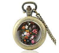 SWEPERFQ Relojes, Relojes, Reloj de Bolsillo de Cuarzo Vintage con diseño de Flores, Collar con Colgante for Hombres y Mujeres, Reloj de horas-PA051-negro (Color : Pa601bronze)