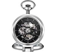 SWEPERFQ Relojes, Relojes, Relojes de Bolsillo y Fob Plateados Reloj Reloj de Bolsillo for Hombre Esqueleto de Cuerda Manual con cadena-JM06, China (Color : Black, Size : China)