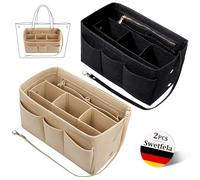Swetfela 2 Piezas Organizador Bolso,30x17x16 cm Fieltro Multi-Compartimentos Organizador de Bolsos,Extraíble Gran Capacidad Organizador Bolsos de Mujer con Llavero,Organizador Bolsos Negro + Beige
