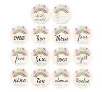 SWETRACE 14 Tarjetas de Logros Infantiles de Madera Pintadas Set de 14 Piezas para Bebés Accesorios Fotográficos Mensuales para Decorar y Registrar el Crecimiento Durante el Primer Año