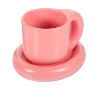 SWETRACE Conjunto de Tazas de Café y Bordes Suaves Rosa de Cerámica de 300ml con Platillo, Diseño Chic Adecuado para Hogar y Oficina