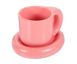 SWETRACE Conjunto de Tazas de Café y Bordes Suaves Rosa de Cerámica de 300ml con Platillo, Diseño Chic Adecuado para Hogar y Oficina