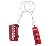 SWETRACE Llaveros de Aleación de Zinc en Color Rojo Diseño Retro de Autobús y Cabina Telefónica Conjunto de 2 Souvenir Distintivo Adecuado para Obsequio