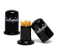 Swetwiny Juego de 2 soportes de palillos de dientes de cerámica, dispensador de porcelana con tapa para decoración del hogar y la cocina (2 piezas negras)