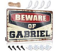 SWFG Cave Man Bar Beware of Gabriel Sign in Home Bar Signos de metal clásico (30 x 40 cm)