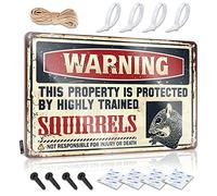 SWFG Divertidos letreros de habitación con texto en inglés "Warning This Property is Protected by A Highly Trained Squirrel", letrero de estaño para decoración de pared, letreros divertidos para bar