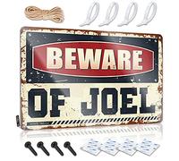 SWFG - Letrero de barra para decoración del hogar, con texto en inglés "Beware of Joel", letreros de metal clásico para barra (30 x 40 cm)