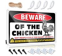 SWFG Letrero de estaño divertido con texto en inglés "Beware of Chicken" para decoración de puerta de dormitorio (20 x 30 cm)