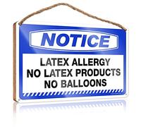 SWFG Letrero de madera para puerta de bricolaje, aviso de alergia al látex, no hay productos, no globos, decoración de cámper, decoración de otoño (23 x 35 cm)