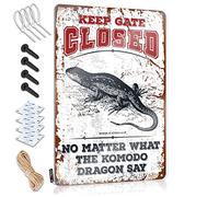 SWFG - Letrero de metal para juegos con texto en inglés "Keep Gate Closed No Matter What The Komodo Dragon Say Tin Sign Barr" (20 x 30 cm)