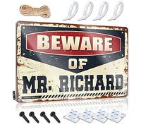 SWFG - Letrero divertido para el hogar, con texto en inglés «Beware of Mr. Richard», accesorios de cochera, para hombre, cueva, hermano, (30 x 40 cm)