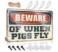 SWFG - Letreros de Mancave y decoración con texto en inglés "Beware of When Pigs Fly Signs" (30 x 40 cm)