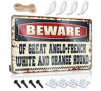 SWFG Letreros de metal sarcásticos con texto en inglés "Beware of Great Anglo-French White and Orange Hound Tin Sign" para decoración de bar al aire libre para la pared del bar del hogar (20 x 30 cm)