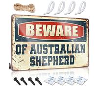 SWFG - Letreros divertidos clásico con texto en inglés «Beware of Australian Shepherd Signos para barbacoa, para cochera al aire última intervensión, divertidos (20 x 30 cm)