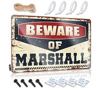 SWFG - Letreros divertidos clásico con texto en inglés "Beware of Marshall" para barbacoa, letreros de cochera al aire última intervensión (30 x 40 cm)