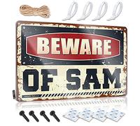 SWFG - Letreros divertidos clásico con texto en inglés "Beware of Sam" para barbacoa, carteles de cochera al aire última intervensión (30 x 40 cm)