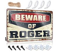 SWFG - Letreros divertidos de metal con texto "Beware of Roger" (30 x 40 cm)