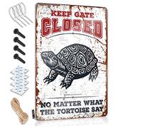SWFG Letreros metálicos decorativos con texto en inglés «Keep Gate Closed No Matter What The Tortoise Say Tin Sign Little Man», letrero antiguo de metal vintage (30 x 40 cm)