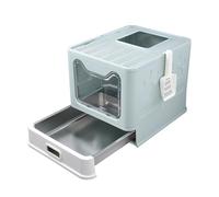 SWHC Arenero Gato, Cat Litter Box, Cajón De Acero Inoxidable, Antifiltración, Plegable, Apertura Superior, Totalmente Cerrado, Fácil De Limpiar, Apto para Gatos De hasta 10 Kg (Azul)