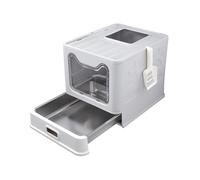 SWHC Arenero Gato, Cat Litter Box, Cajón De Acero Inoxidable, Antifiltración, Plegable, Apertura Superior, Totalmente Cerrado, Fácil De Limpiar, Apto para Gatos De hasta 10 Kg (Gris)