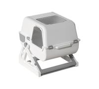 SWHC Arenero Gato, Cat Litter Box, Semiautomático, Totalmente Cerrado, Inodoro, Silencioso, Desmontable, Fácil De Limpiar, Capacidad De Carga 7 Kg, con Pala Recogedora De Arena (Gris Blanquecino)