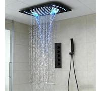 SWHC Columna De Ducha Termostatica, Sistema De Ducha, con Iluminación Ambiental, con 3 Modos, Rociador Ducha 58 * 38cm Cuadrado, Cuerpo De Válvula De Latón, Instalación Empotrada