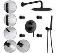 SWHC Columna Ducha Empotrada, Columna de Ducha sin Grifo, Duchas de Baño con rociador Superior 25×25cm Giratorio 360°, 4 Chorros de Masaje y Ducha de Mano con 3 Chorro, Cobre y Acero Inoxidable