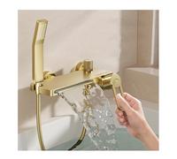 SWHC Grifo Ducha, Grifo Bañera Cascada con Alcachofa 3 Modos, Grifo Bañera y Ducha Cascada Conjunto Grifo de Ducha Caliente o Frio Set Grifos Duchas de Baño Latón Oro Cepillado
