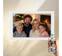 SWHC Marco De Fotos Digital, Marco Digital WiFi 10.1 Pulgadas, Memoria Incorporada 32GB, Pantalla Táctil para HD 1280x800 IPS, Soporte Rotación Automática, Montable En Pared (Blanco)