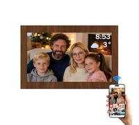 SWHC Marco De Fotos Digital, Marco Digital WiFi 10.1 Pulgadas, Memoria Incorporada 32GB, Pantalla Táctil para HD 1280x800 IPS, Soporte Rotación Automática, Montable En Pared (Veteado de Madera)