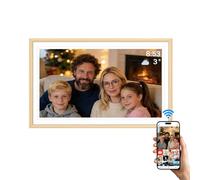 SWHC Marco De Fotos Digital, Marco Digital WiFi 15,6in Pulgadas, Memoria Incorporada 32GB, Pantalla Táctil para HD 1280x800 IPS, Soporte Rotación Automática, Montable En Pared (Madera Maciza)