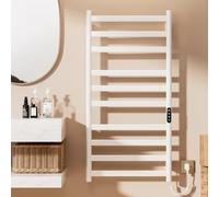 SWHC Radiador Toallero Eléctrico Baño, 285 W Radiador Calienta Toallas de Toallero, Toallero Calentado Temperatura Ajustable 30-70 °C, Temporizador 1-9 H y Pantalla táctil LED, IPX4, 50x100cm, Blanco