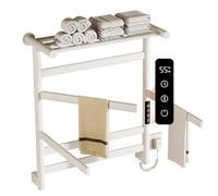 SWHC Radiador Toallero Electrico Baño Blanco con Estante, Giratorio 180° Secador de Toallas Electrico para Baño con Pantalla LED, Control Táctil, Temporizador, 360 W
