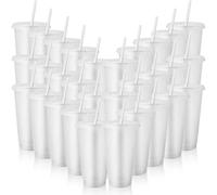 SWHCM Juego de 30 vasos de plástico con tapa y pajita, 710 ml, reutilizables, en paquete grande, vasos de plástico con tapa y pajita para batidos de café