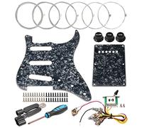 Swhmc SSS - Golpeador de guitarra eléctrica de 11 agujeros ST para Fender Stratocaster Strat con pomos de control, interruptor de palanca, piezas de repuesto de cuerdas de guitarra, negro perla