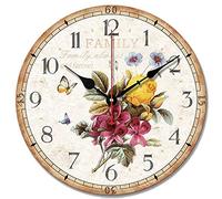 SWHONG Reloj de Pared Elegante de la Flor de,Relojes de Madera Coloridos con Pilas del Cuarzo Que no Hacen tictac con la Mariposa 12 Pulgadas