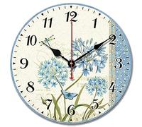 SWHONG Reloj de Pared Moderno y Simple con Flores Silencioso Reloj de Madera Redondo para Sala de Estar Cocina Decoración del Hogar Regalo 10 Pulgadas 25.4 cm Azul