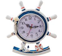 SWHONG Volante Náutico Reloj de Madera Despertador Adorno en Mal Estado Navegación Creativa Timón Mediterráneo Relojes de Mesa