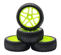 SWHstore, Green RC 1:8 Off-Road Racing Car Neumáticos de goma 5 radios neumáticos y llanta de rueda pláctica para coche HSP Buggy Pack de 4
