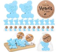 Swiffen 50 juegos de jabones para baby shower para invitados, niños y niñas, mini jabones perfumados hechos a mano con etiquetas de agradecimiento y bolsas de organza para ducha, revelación de género