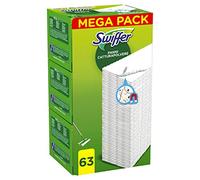 Swiffer 63 paños de microfibra seca para captar polvo y suciedad, ideal para todo tipo de suelos y pelos de animales, con 79% de fibras recicladas