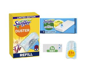 Swiffer Duster - Plumífero atrapa el Polvo, 23 edredones y 3 paños para mopa, atrapa y atrapa el Polvo y la Suciedad, llega a los Puntos más difíciles de la casa, tamaño Maxi