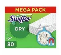 Swiffer Floor Cleaner Dry Wipes Recambios x80, atrapa y retiene 3 veces más polvo, suciedad y cabello que una escoba normal