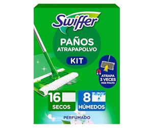Swiffer Mopa Limpiador En Seco Y Húmedo Kit Básico Para Limpiar Madera Y Suelos, Con: 1 Mopa, 16 Paños Secos, 3 Paños Húmedos