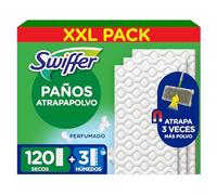 Swiffer Paños Secos Y Húmedos Para Mopa (120 Paños Secos, 3 Paños Húmedos) | Atrapa Y Retiene 3 Veces Más Polvo, Suciedad Y Pelo Que Una Escoba O Mopa Convencional
