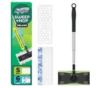 Swiffer Sweep and Mop Deluxe - Juego de Limpieza y Barrido de Pisos 2 en 1, 1 Dispositivo, 5 Accesorios de Barrido, 12 trapeadores de Repuesto