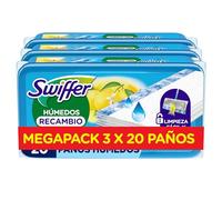 Swiffer Sweeper Paños Húmedos Recambios Para Mopa Con Fragancia de limón, 60 Unidades, Para Una Limpieza Rápida Y Fácil